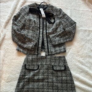 Elegant Black and White Tweed Skirt Set
